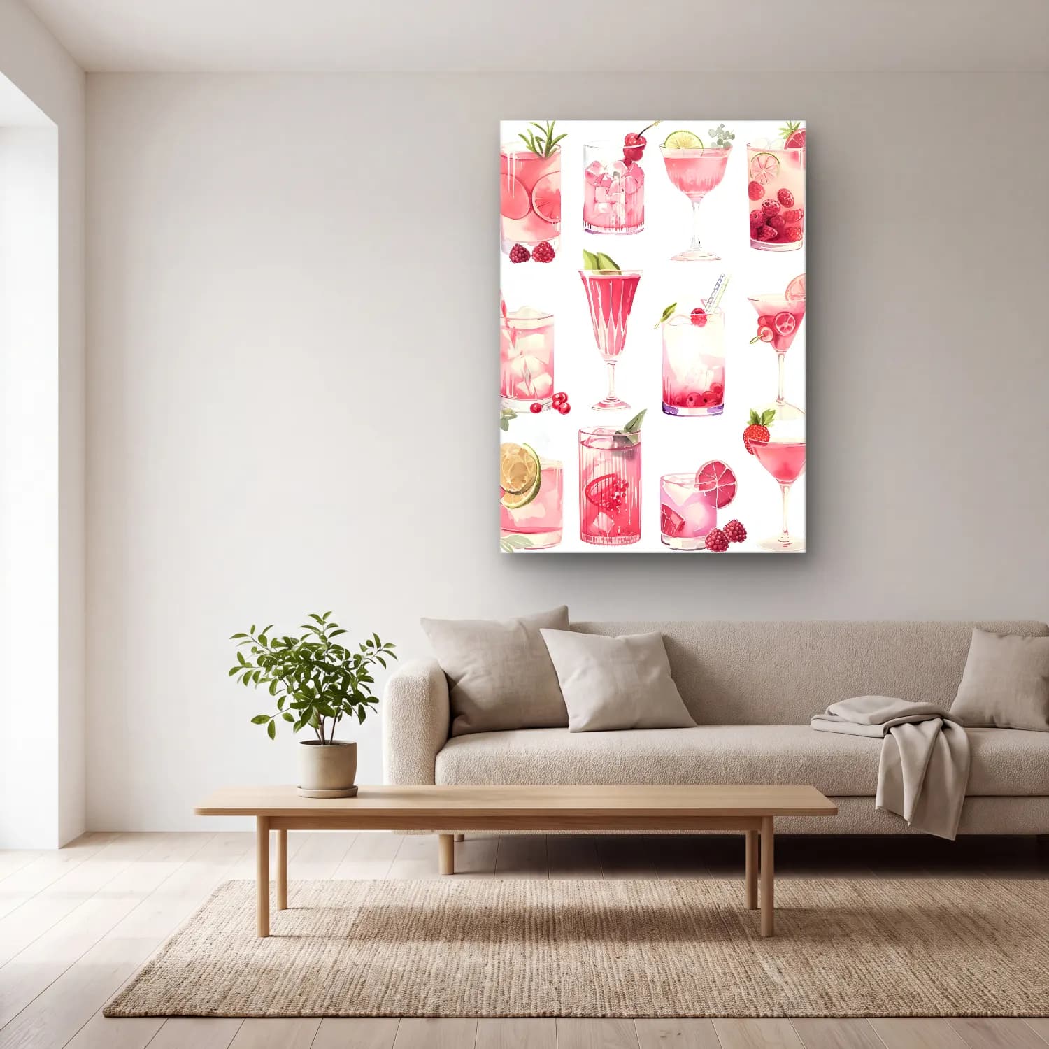 MAXIMALIST ECLECTIC – Kokteyl – Pembe Tonlar cam tablo — açık renk salonda