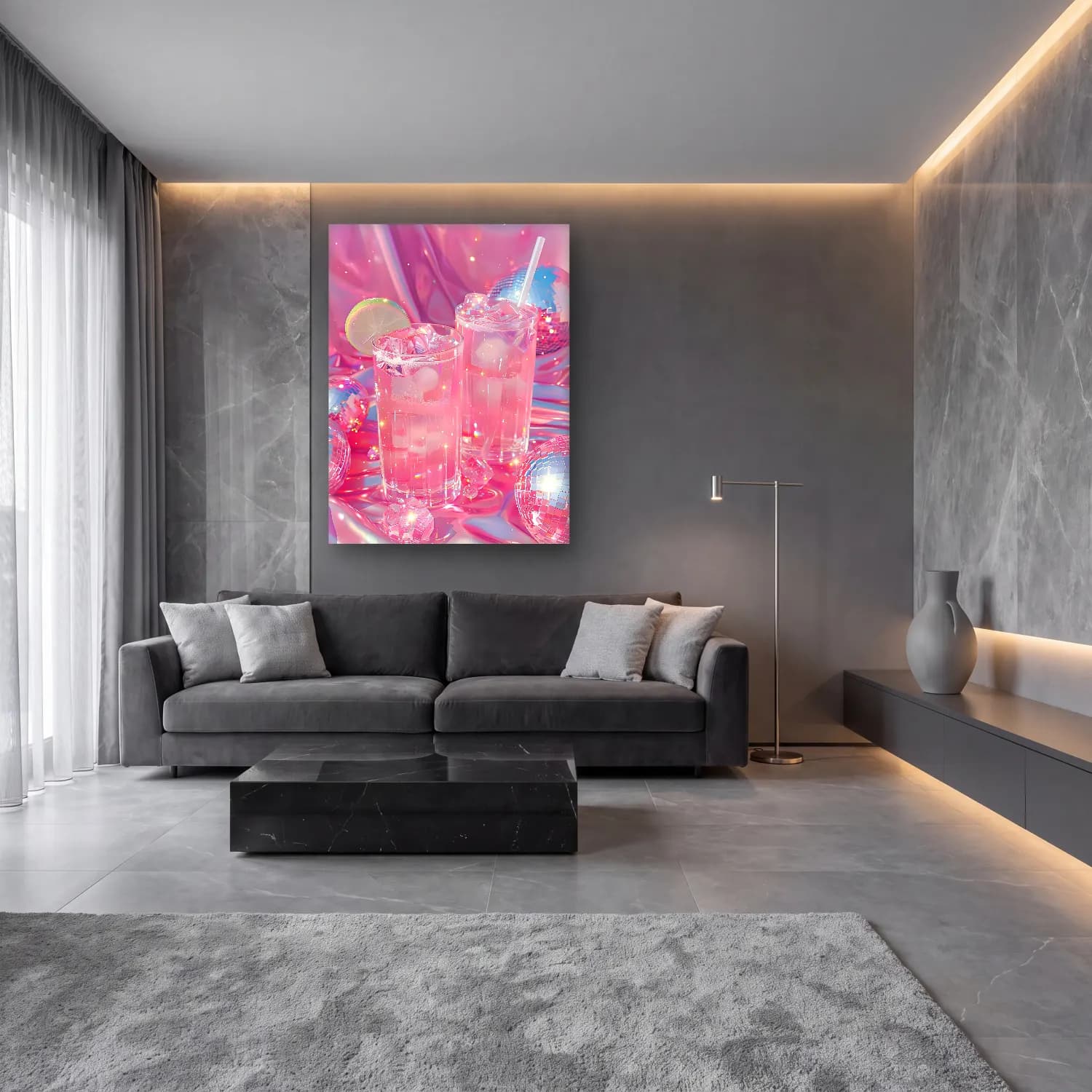 Pastel Kokteyl No. 24 cam tablo — lüks salon duvarında