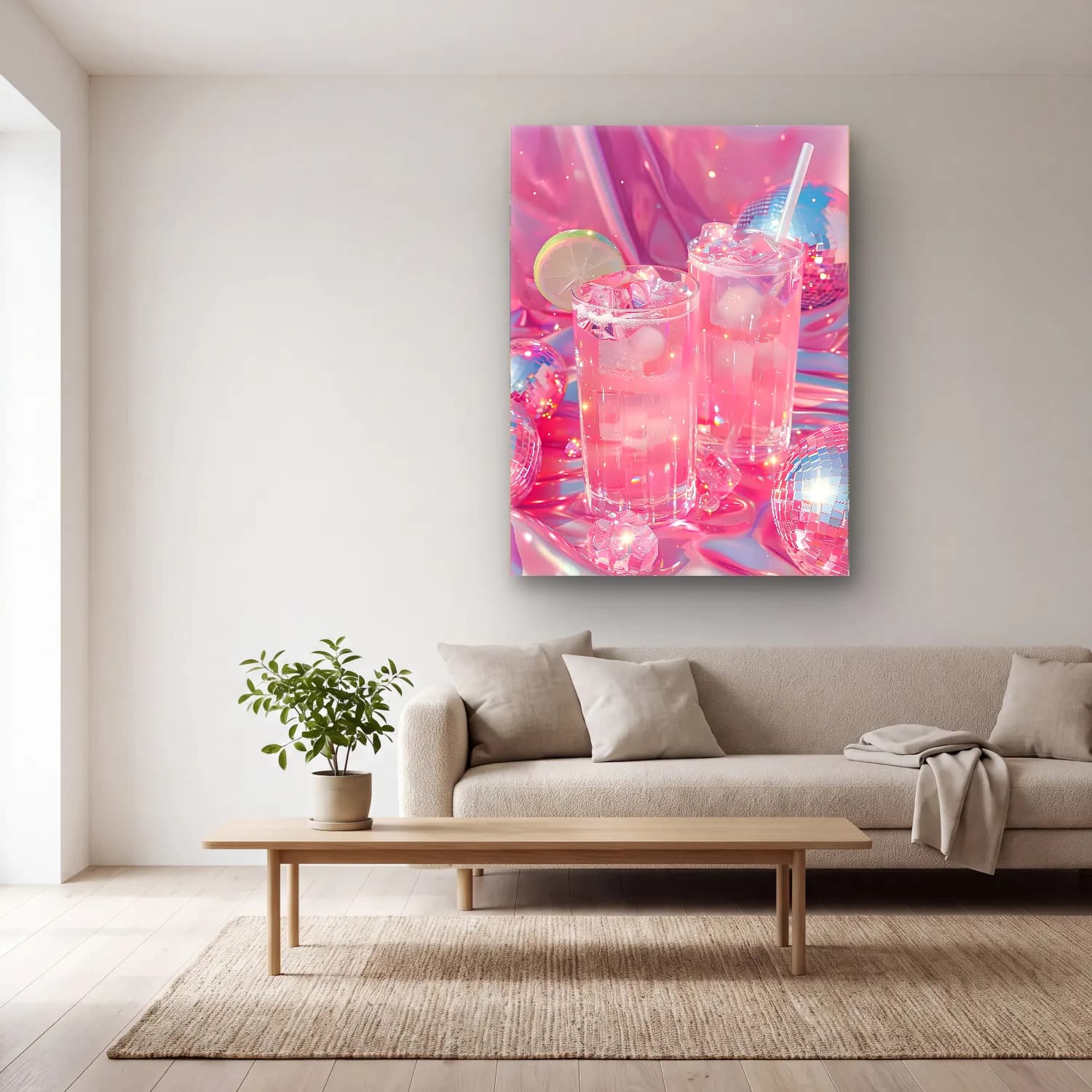 Pastel Kokteyl No. 24 cam tablo — açık renk salonda