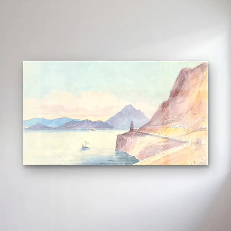 Charles Hamilton Smith – Straits of Gibraltar From the Back of the Rock cam tablo — Charles Hamilton Smith – Straits of Gibraltar From the Back of the Rock — suluboya göl ve dağlar