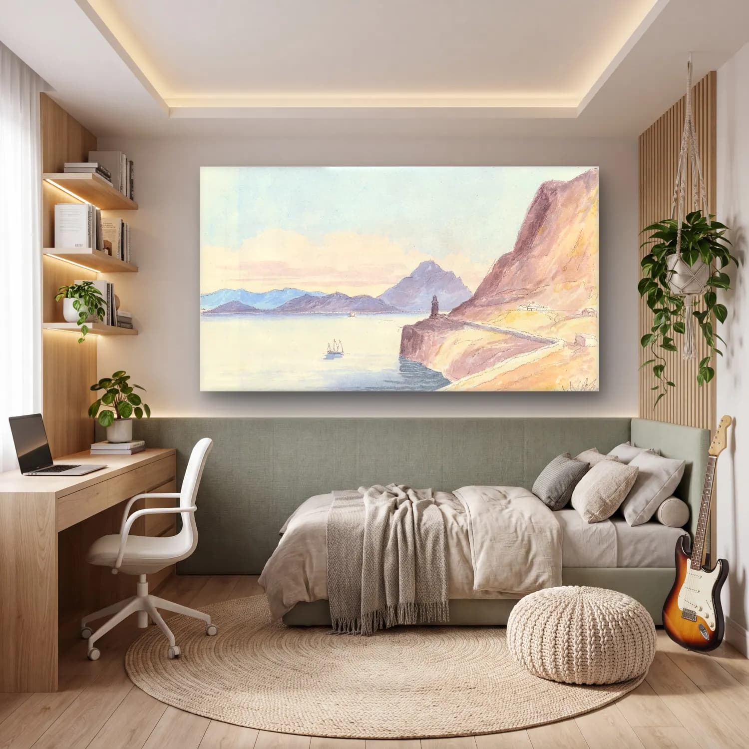Charles Hamilton Smith – Straits of Gibraltar From the Back of the Rock cam tablo — genç odasında