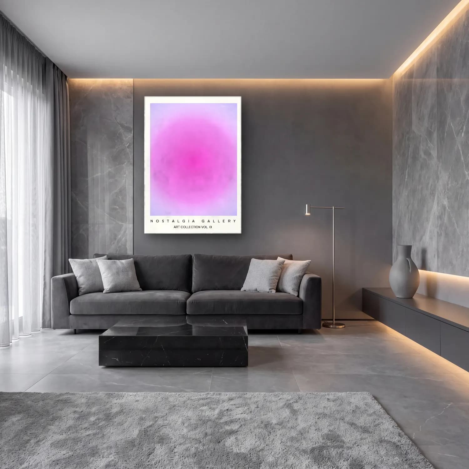 Pastel Renk Alanları No. 55 cam tablo — lüks salon duvarında