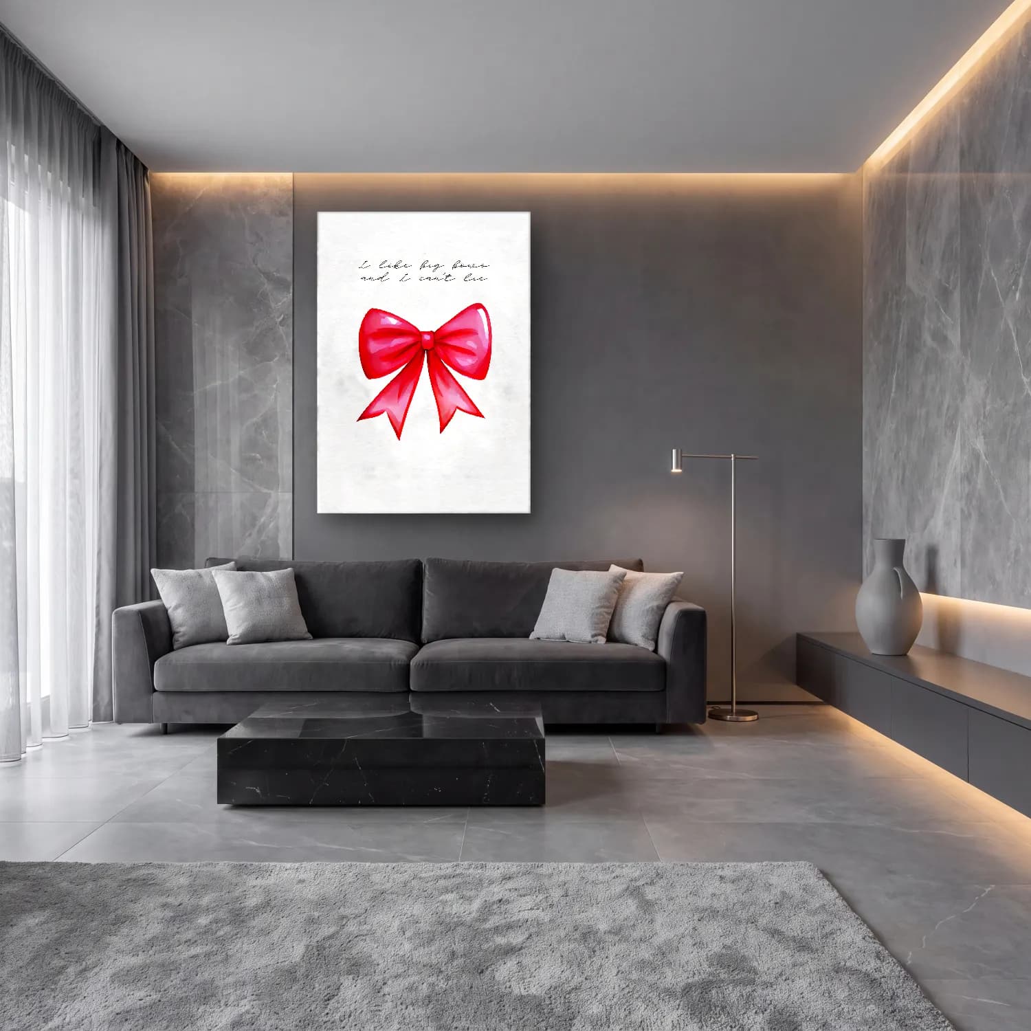 Suluboya Fiyonk No. 4 cam tablo — lüks salon duvarında