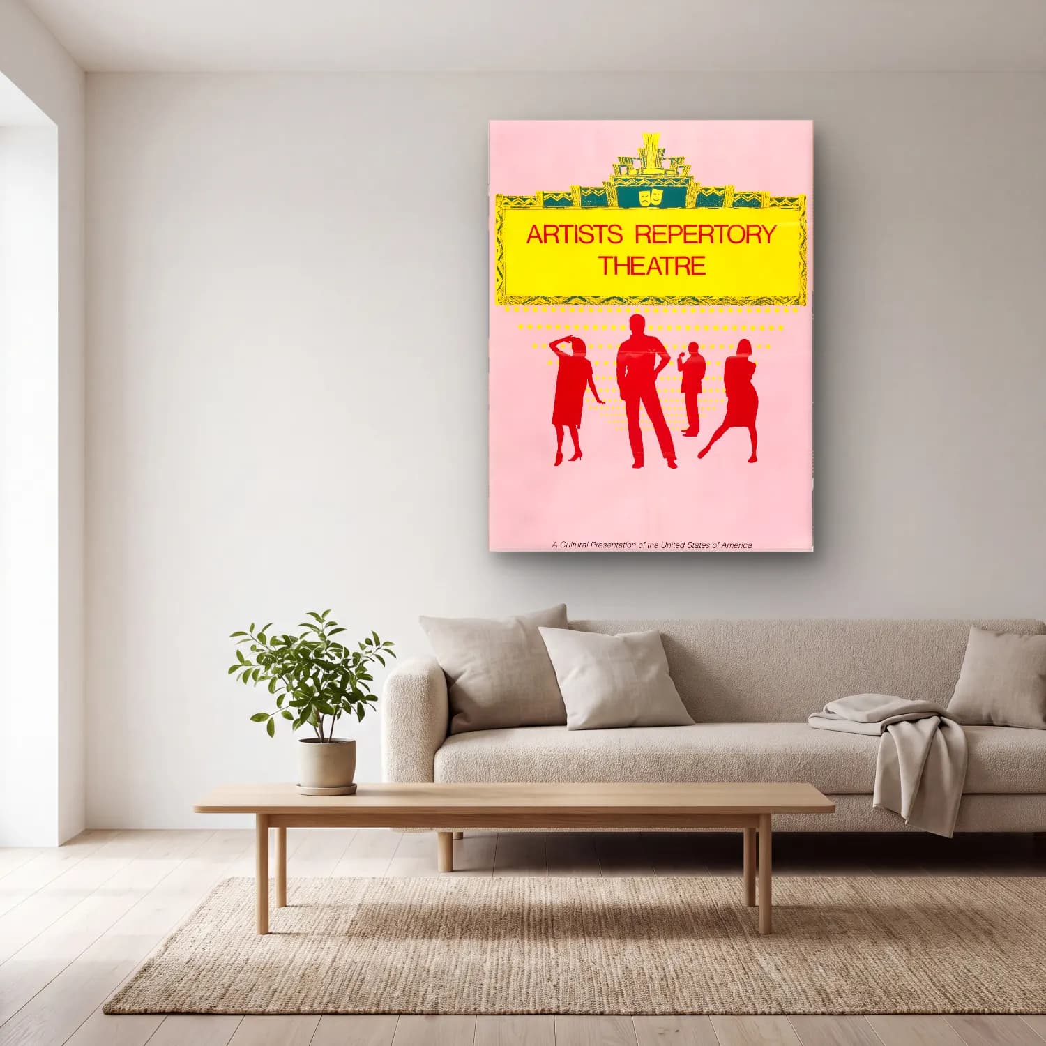 Vintage Poster Kalabalık Cadde – Pembe Tonlar cam tablo — açık renk salonda