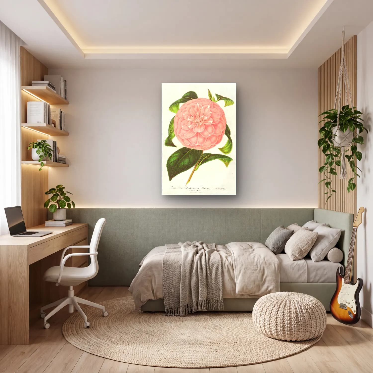 Botanik İllüstrasyon Pembe Şakayıklar No. 12 cam tablo — genç odasında