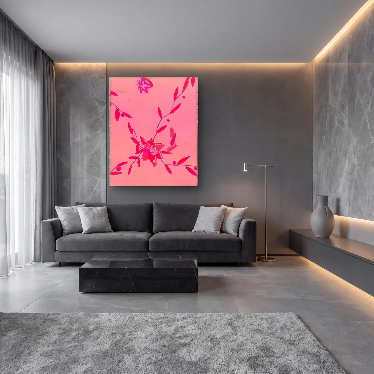 Botanik İllüstrasyon Çiçek Deseni No. 146 cam tablo — lüks salon duvarında