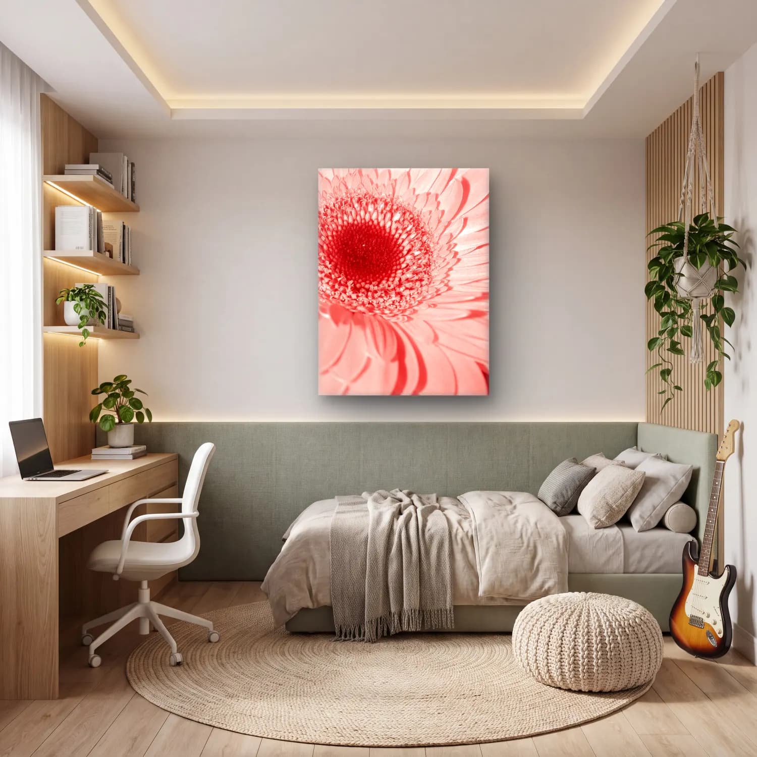 Pastel Çiçek Deseni No. 204 cam tablo — genç odasında