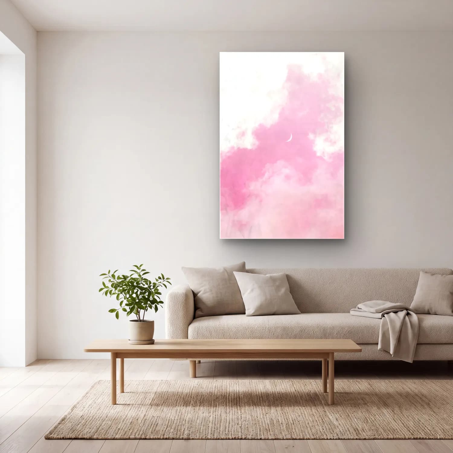 Pastel Bulutlu Gökyüzü No. 4 cam tablo — açık renk salonda