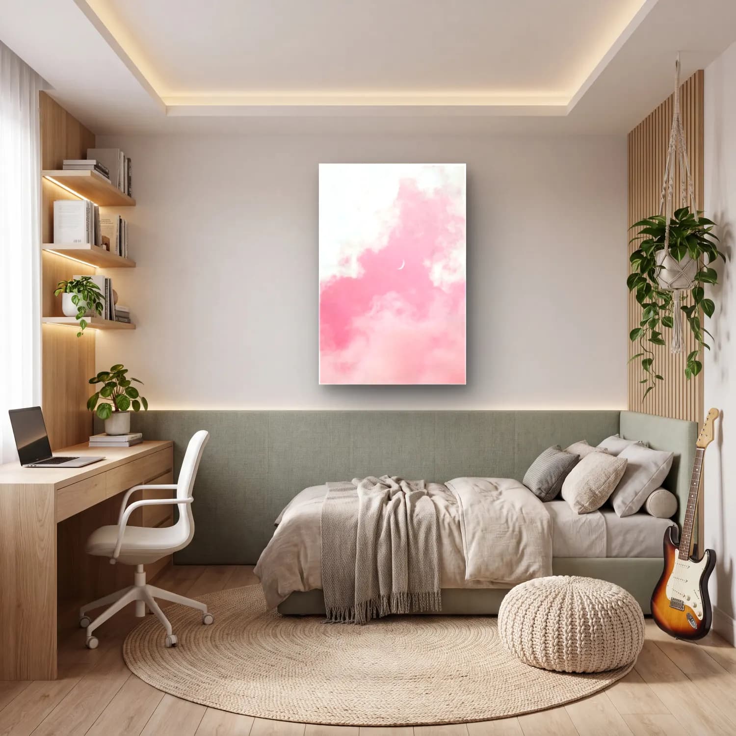 Pastel Bulutlu Gökyüzü No. 4 cam tablo — genç odasında