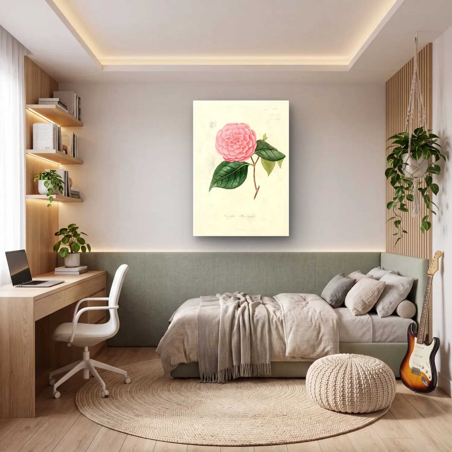 Botanik İllüstrasyon Pembe Şakayıklar No. 13 cam tablo — genç odasında