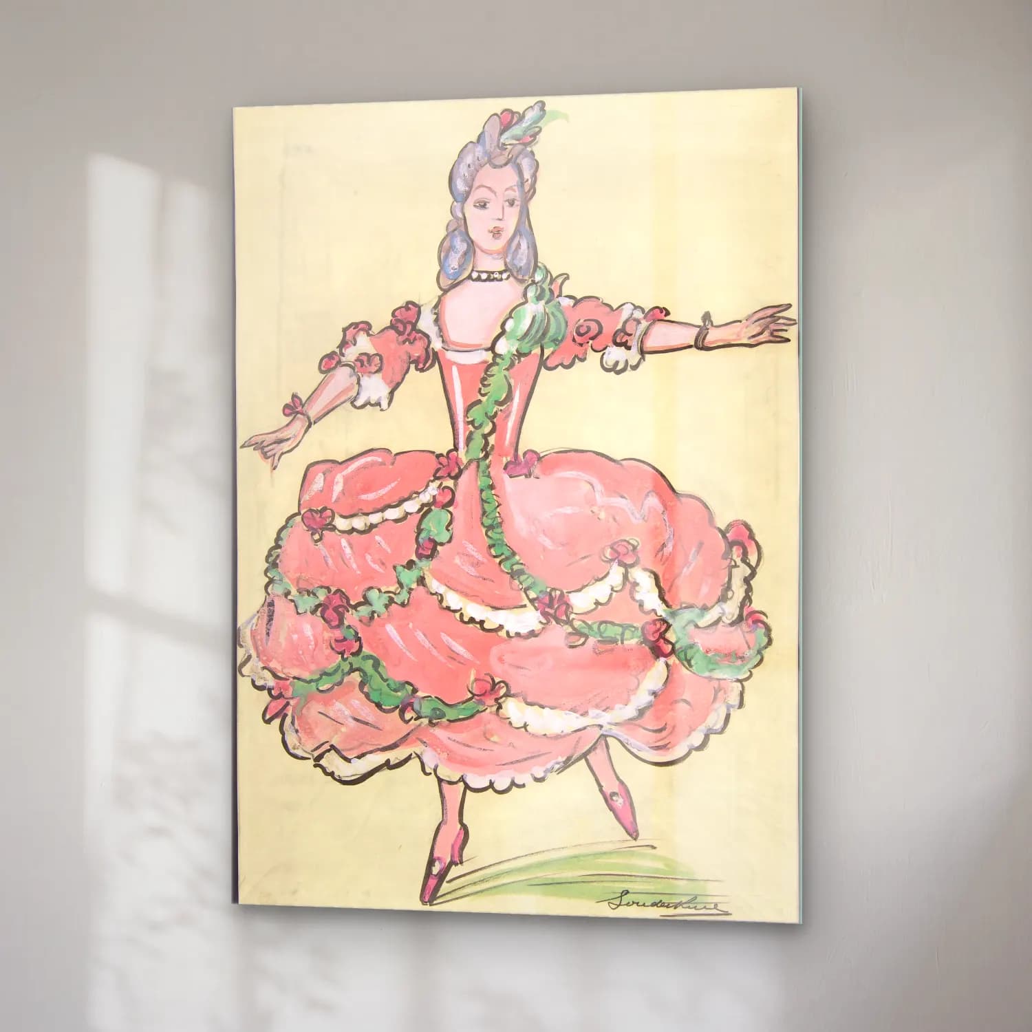 Vintage Elbiseli Kadın No. 33 cam tablo — sağ açıdan görünüm