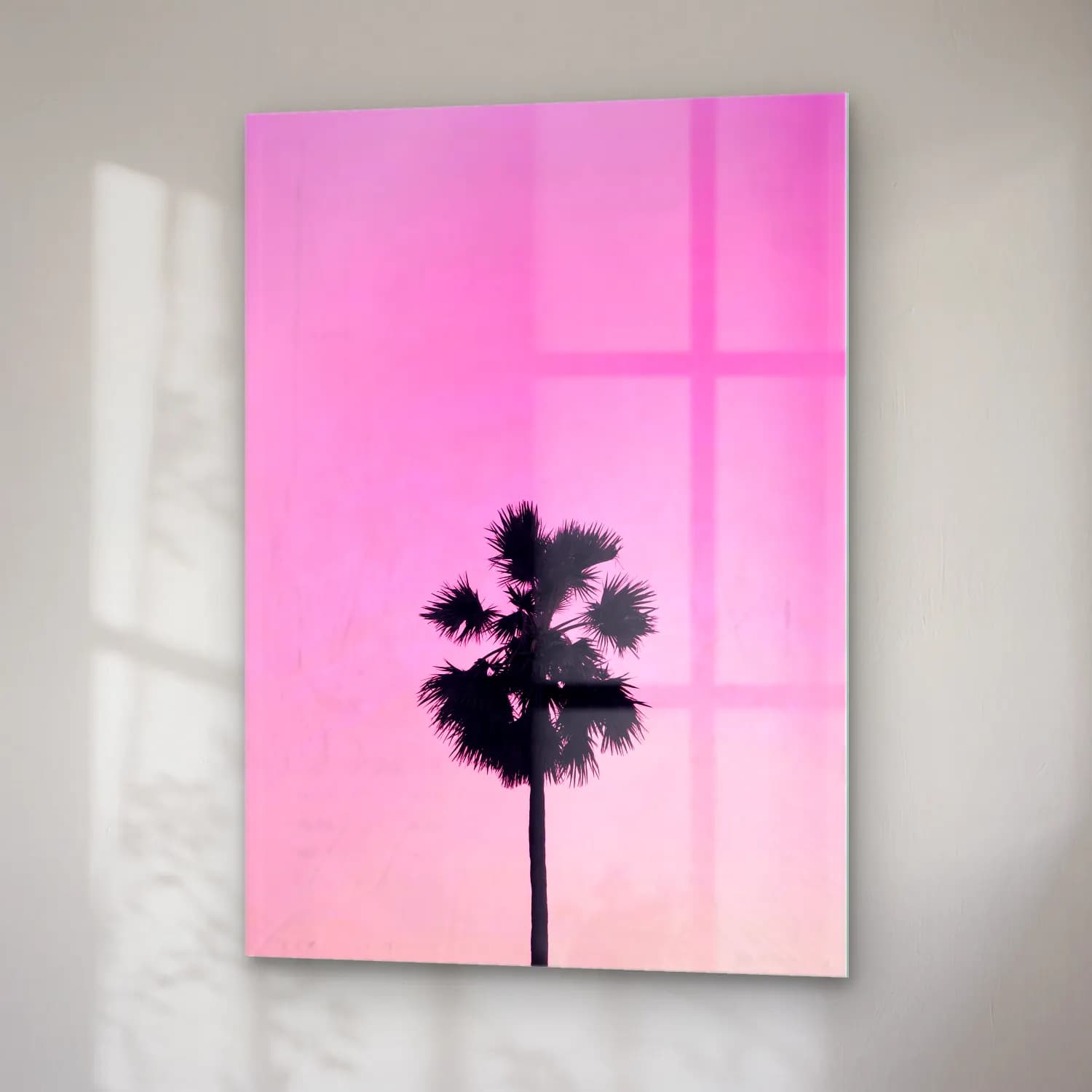 Pastel Palmiyeli Tropik Sahil No. 30 cam tablo — sağ açıdan görünüm