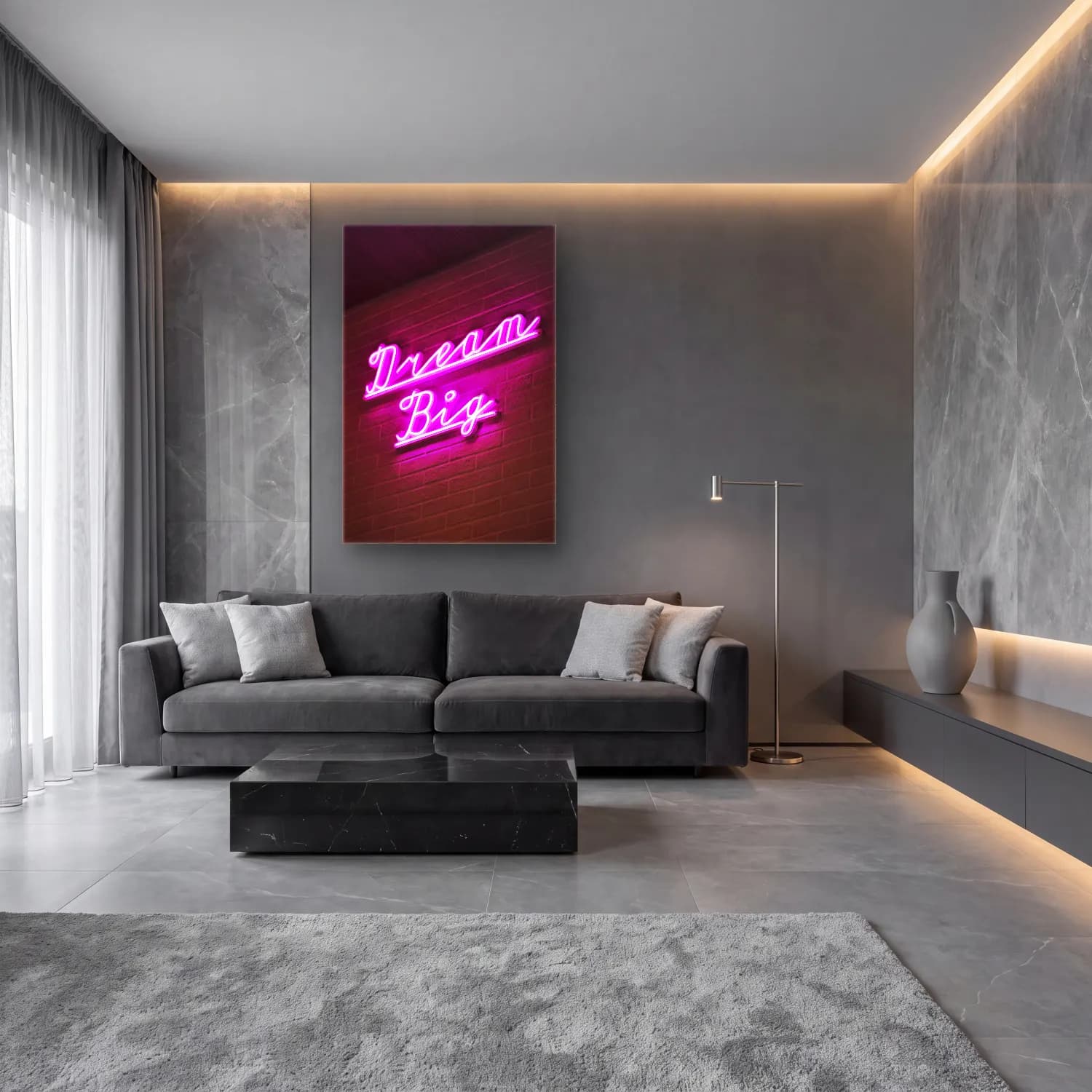 Pastel Yazılı Tasarım No. 64 cam tablo — lüks salon duvarında
