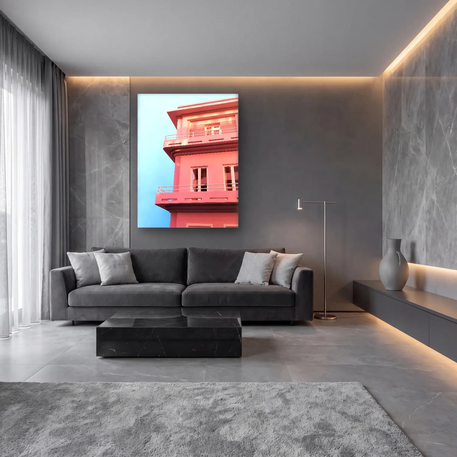 Pastel Merdiven cam tablo — lüks salon duvarında
