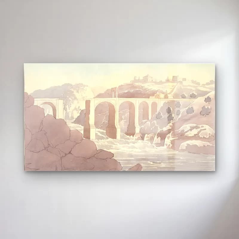 Charles Hamilton Smith – Trajan’s Bridge at Alcantara cam tablo — Charles Hamilton Smith – Trajan’s Bridge at Alcantara — suluboya köprü