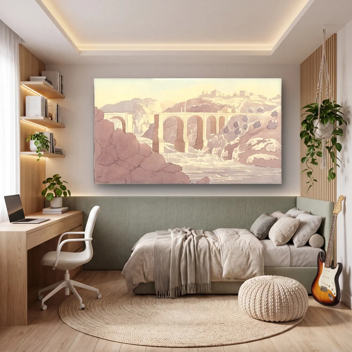 Charles Hamilton Smith – Trajan’s Bridge at Alcantara cam tablo — genç odasında