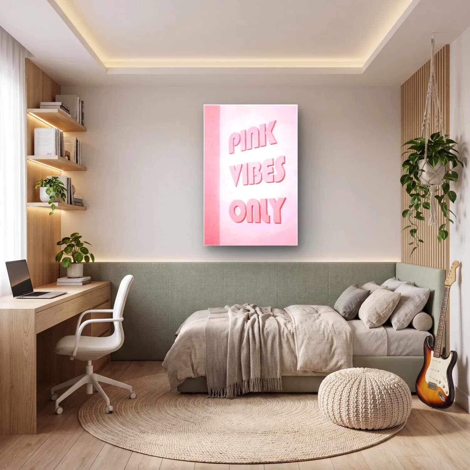 Pastel Yazılı Tasarım No. 65 cam tablo — genç odasında
