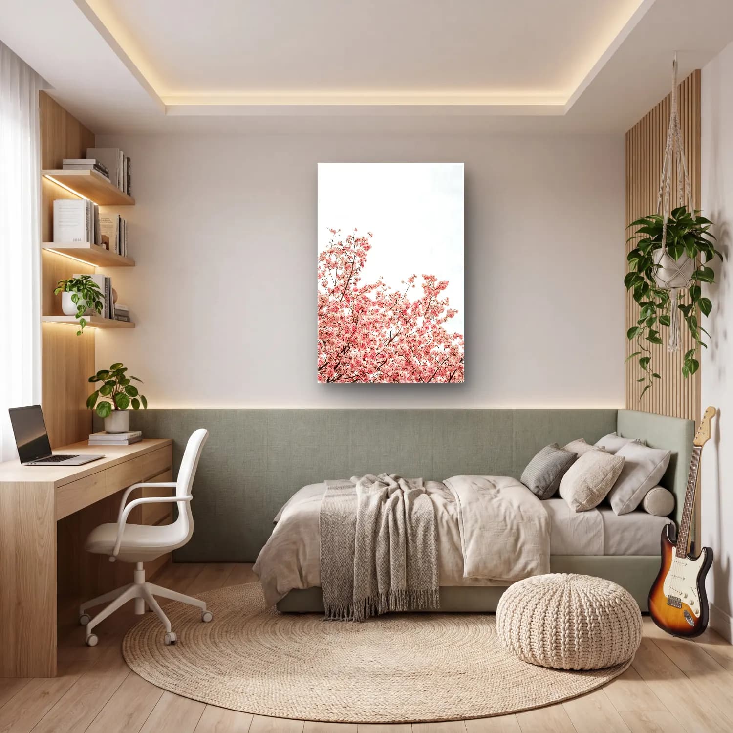 Pastel Kiraz Çiçekleri No. 18 cam tablo — genç odasında
