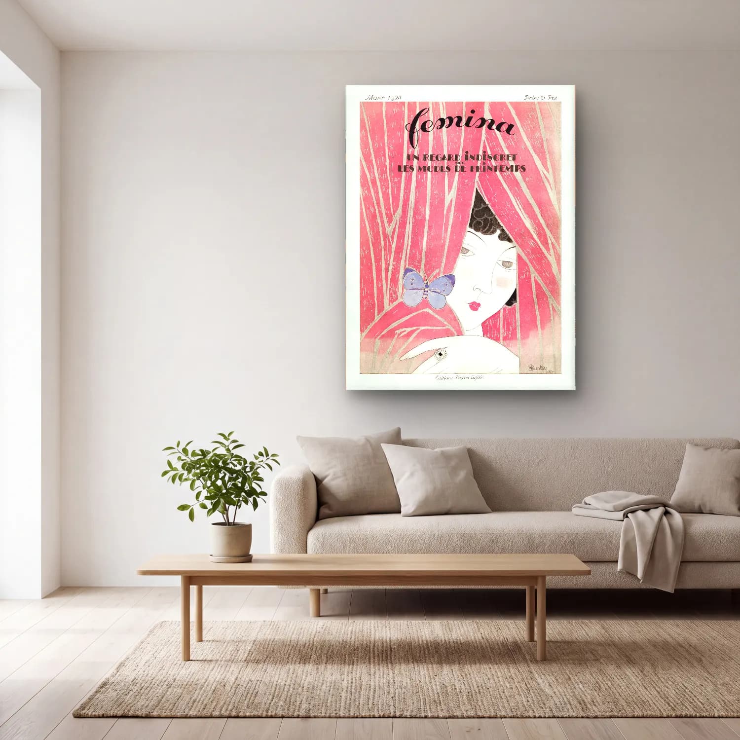 Vintage Poster Elbiseli Kadın No. 35 cam tablo — açık renk salonda