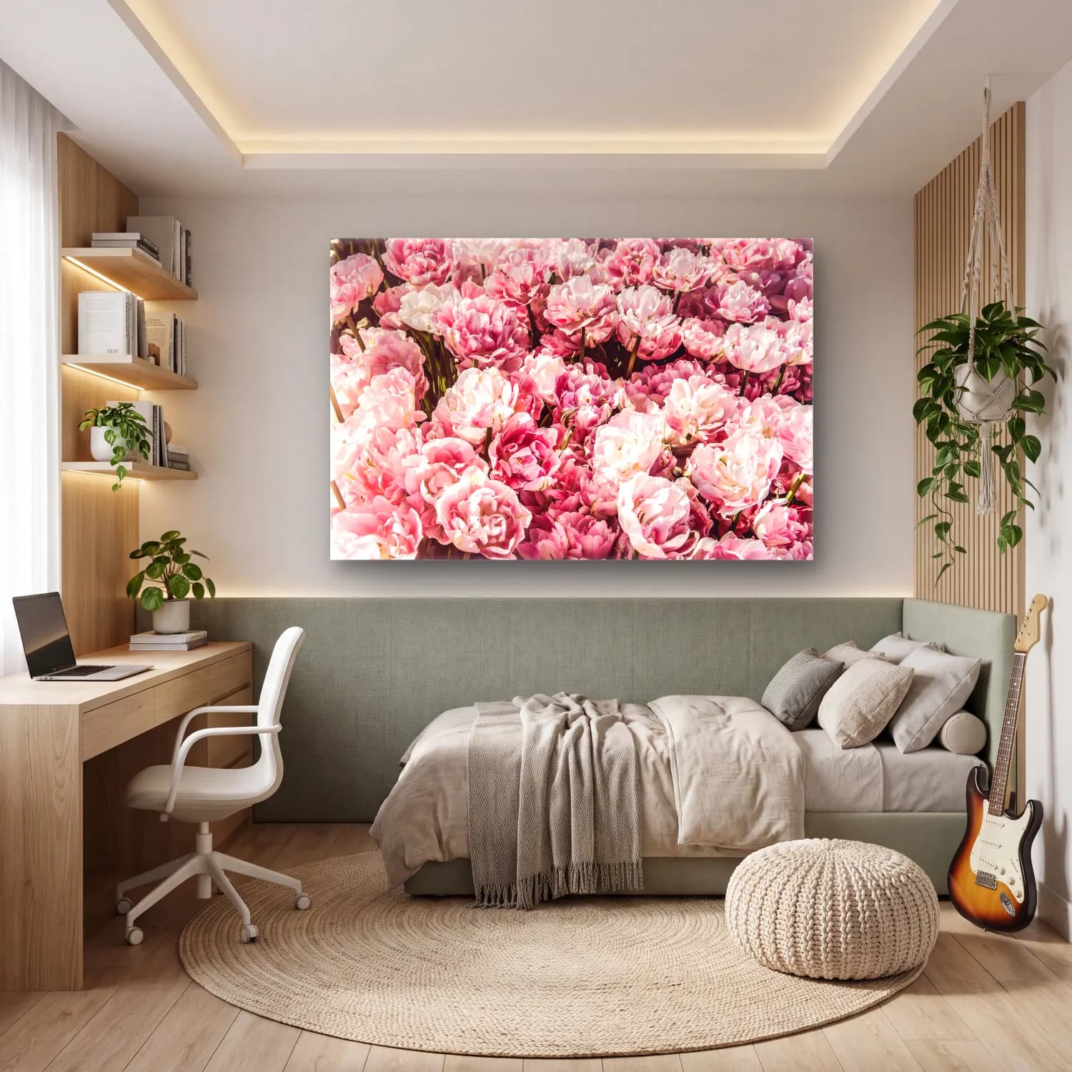 Pastel Pembe Şakayıklar No. 11 cam tablo — genç odasında