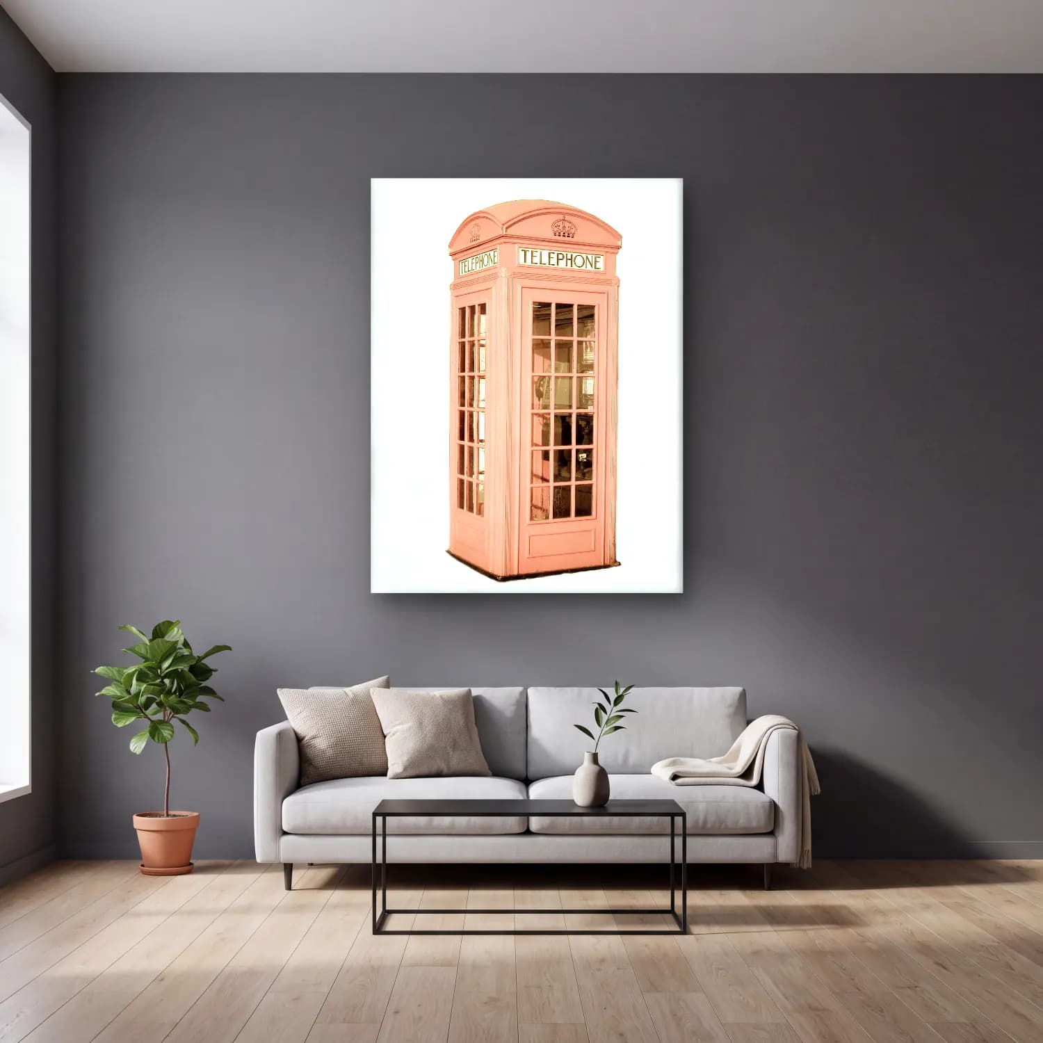 Pastel Londra No. 3 cam tablo — gri duvarlı salonda