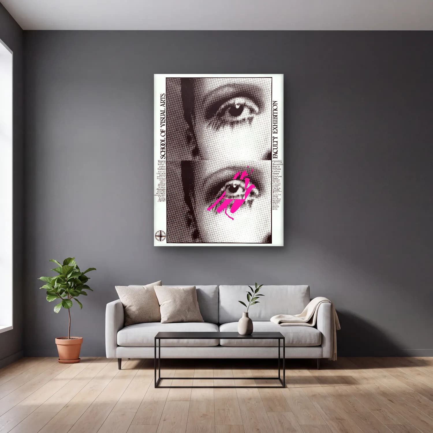 Bauhaus Moda İllüstrasyonu – Pembe Tonlar cam tablo — gri duvarlı salonda