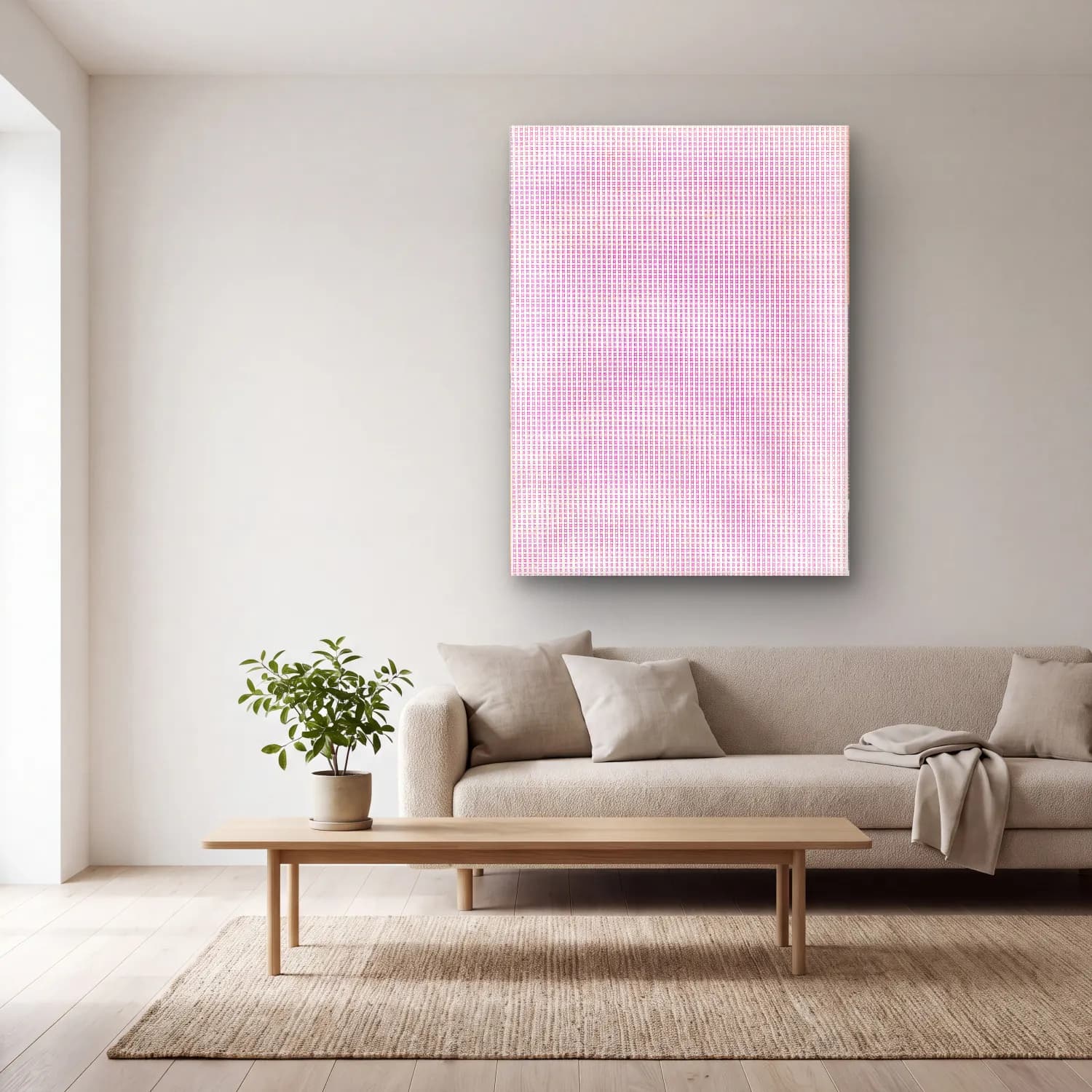 Pastel Dama Deseni No. 12 cam tablo — açık renk salonda