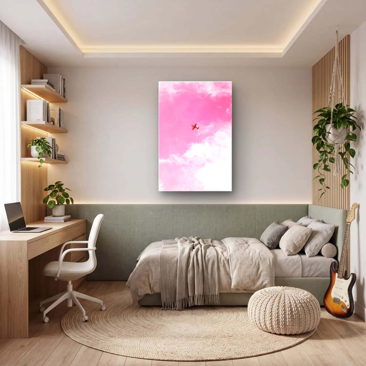 Pastel Uçak – Pembe Tonlar cam tablo — genç odasında