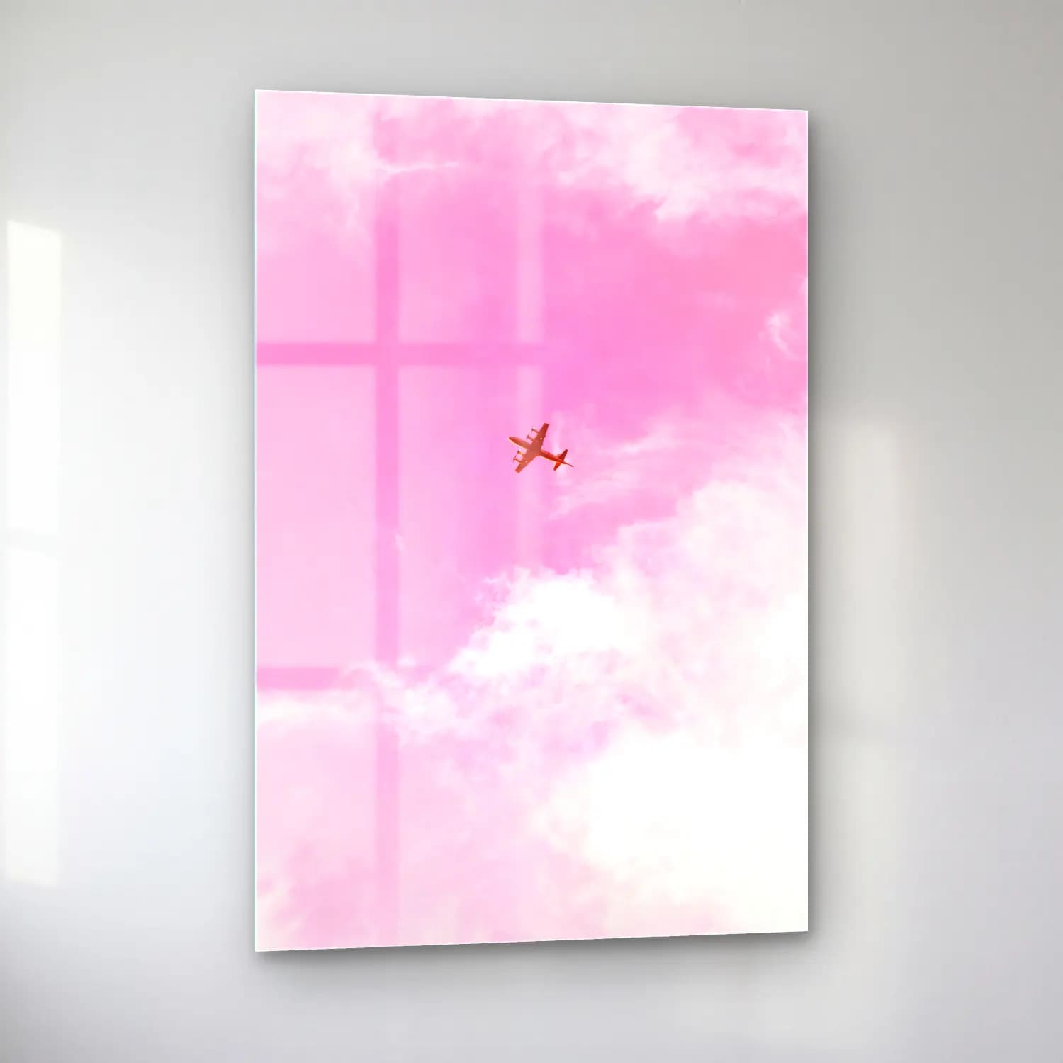 Pastel Uçak – Pembe Tonlar cam tablo — sol açıdan görünüm