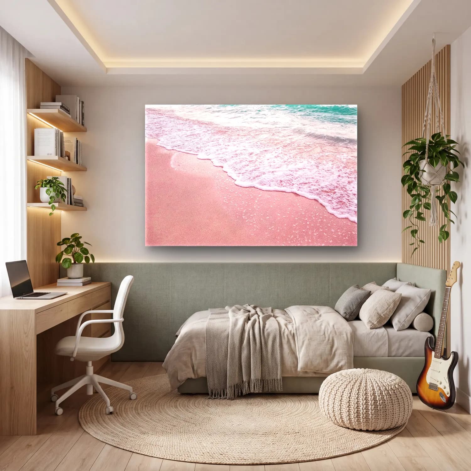 Pastel Dalgalı Sahil No. 15 cam tablo — genç odasında
