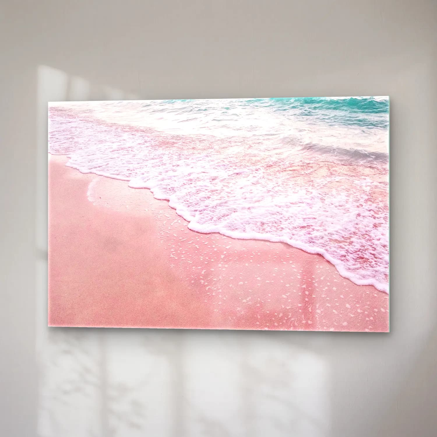Pastel Dalgalı Sahil No. 15 cam tablo — sağ açıdan görünüm