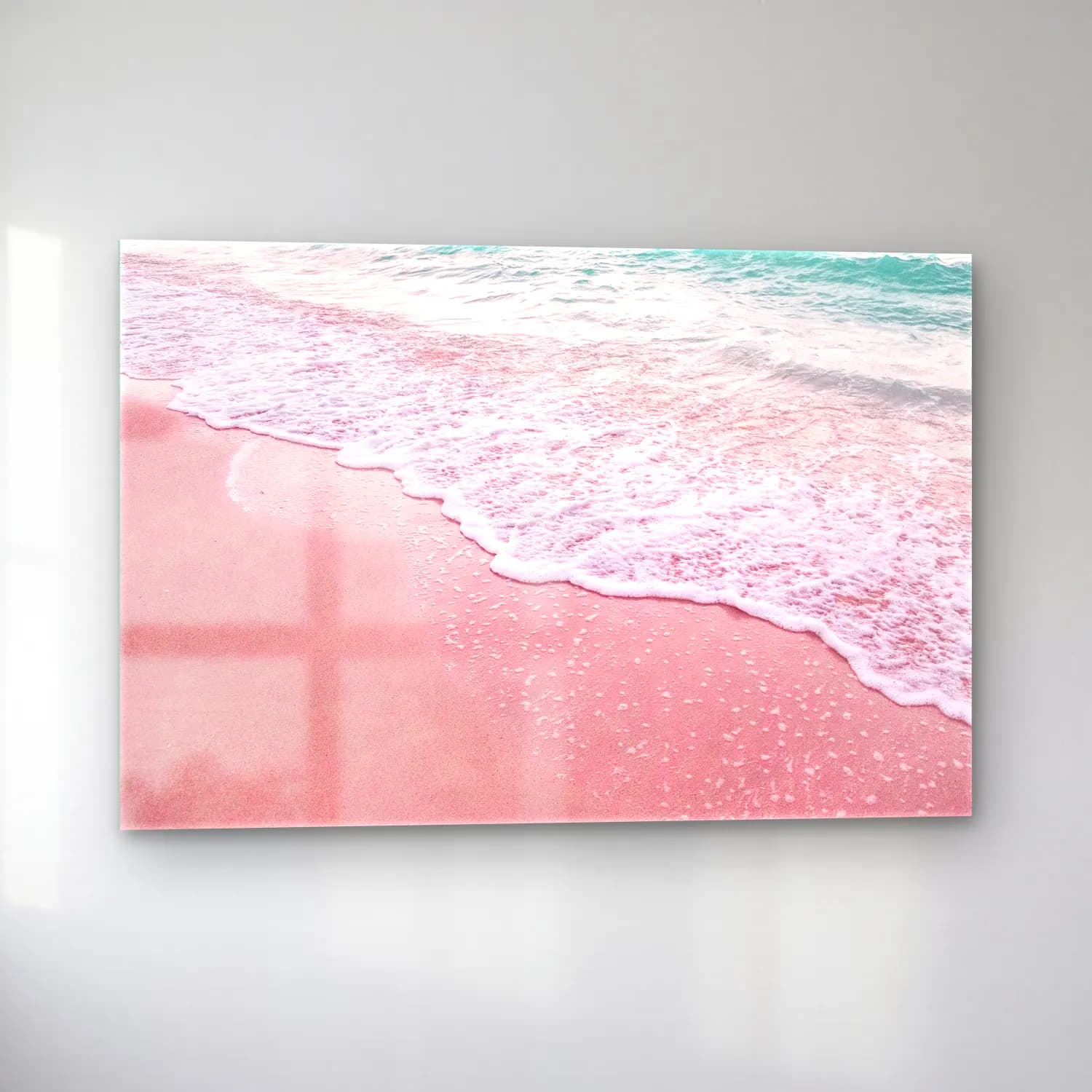 Pastel Dalgalı Sahil No. 15 cam tablo — sol açıdan görünüm