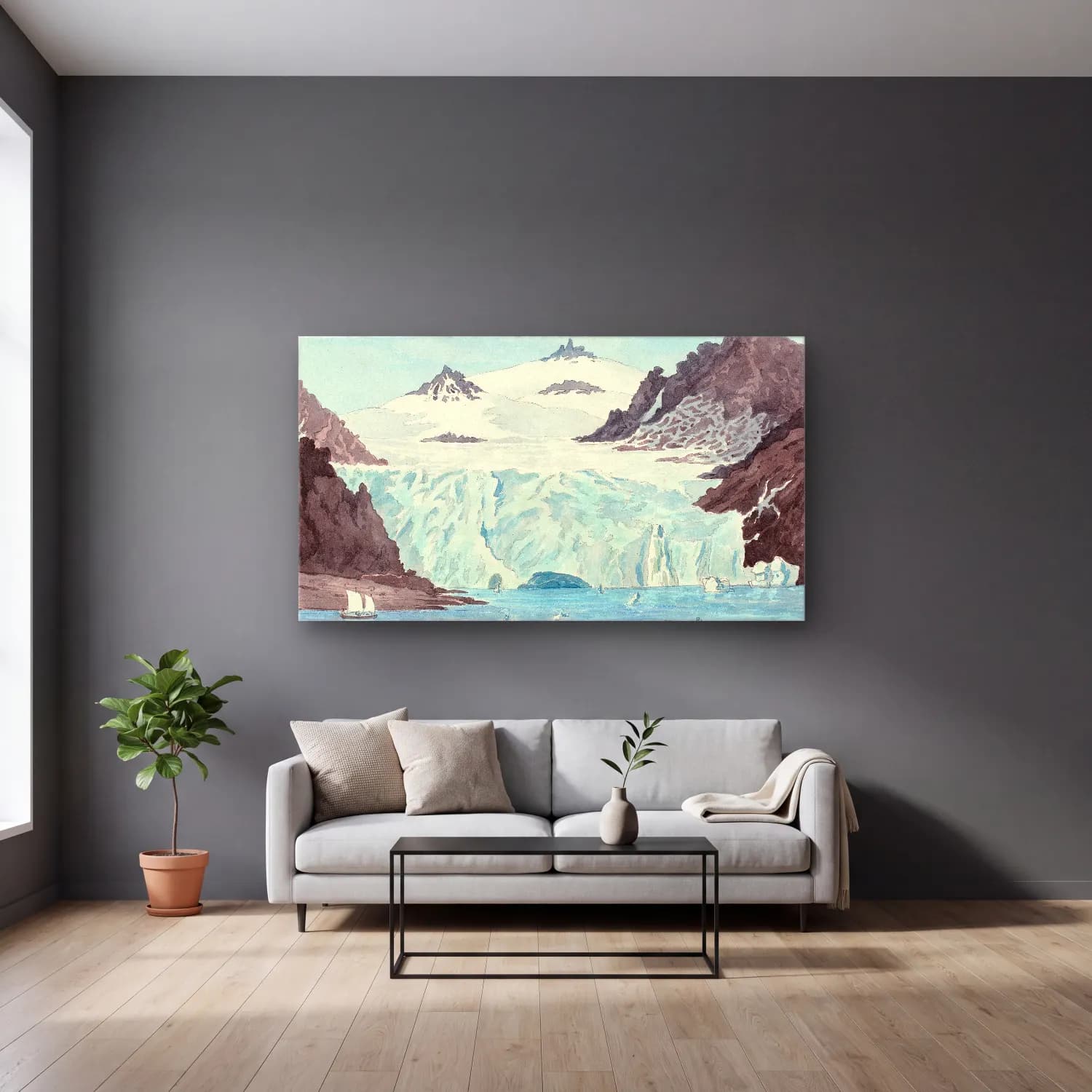 Charles Hamilton Smith – View of an Iceberg in the Island of Spitzbergen cam tablo — gri duvarlı salonda