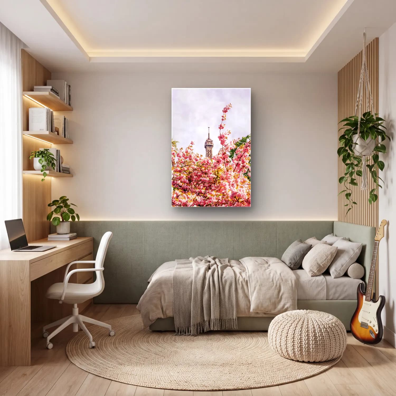 Pastel Paris ve Eyfel Kulesi No. 4 cam tablo — genç odasında
