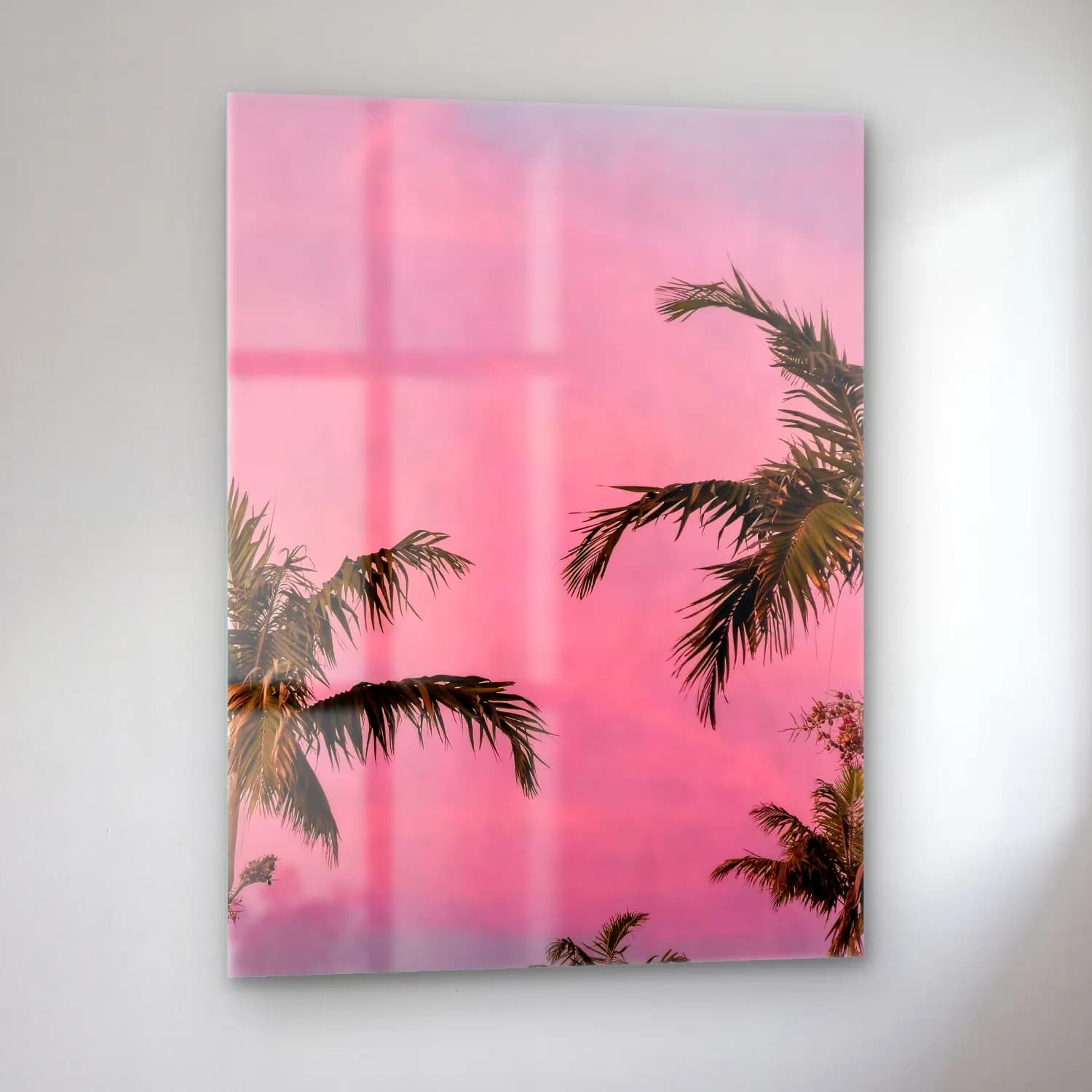 Pastel Palmiyeli Tropik Sahil No. 31 cam tablo — sol açıdan görünüm