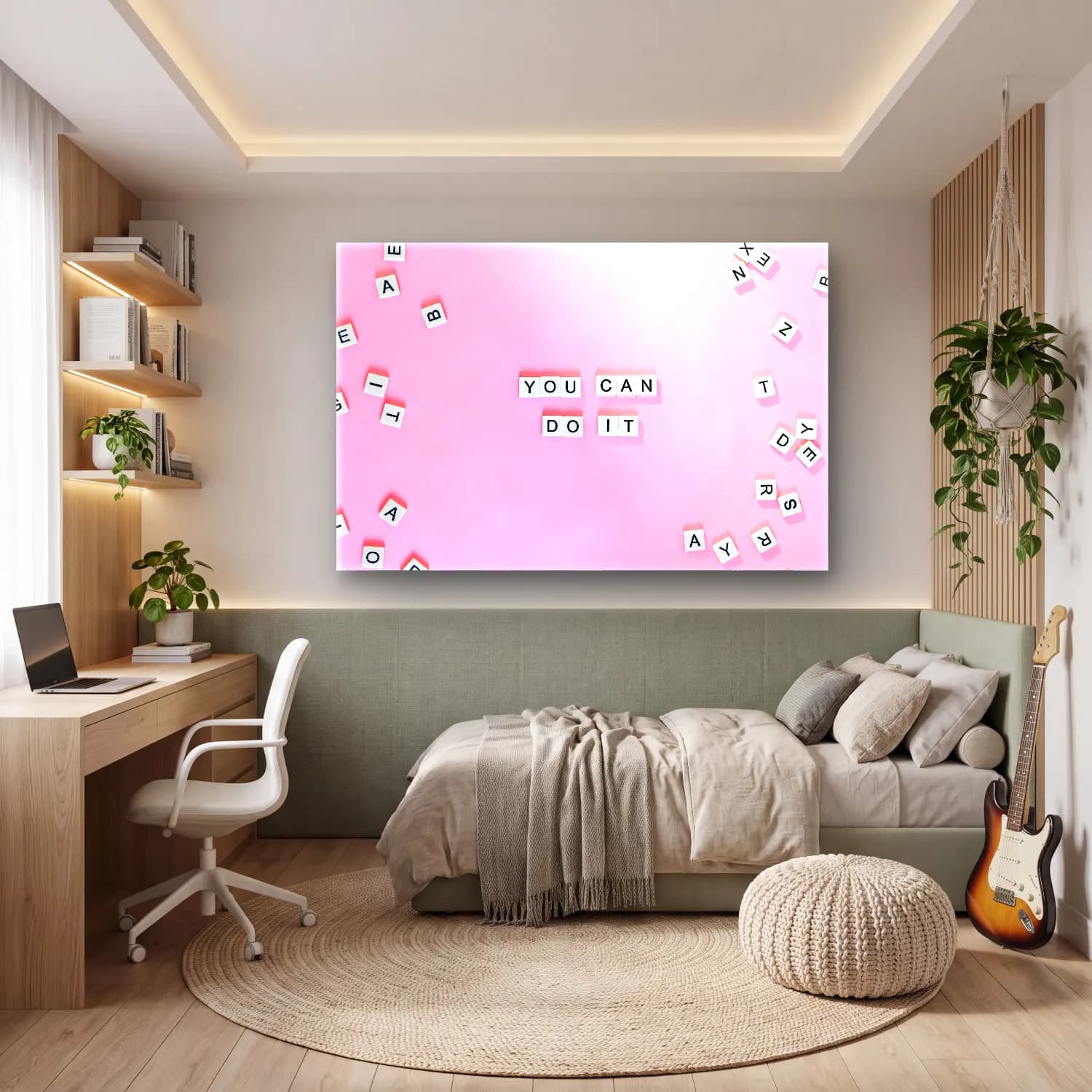 Pastel Yazılı Tasarım No. 67 cam tablo — genç odasında