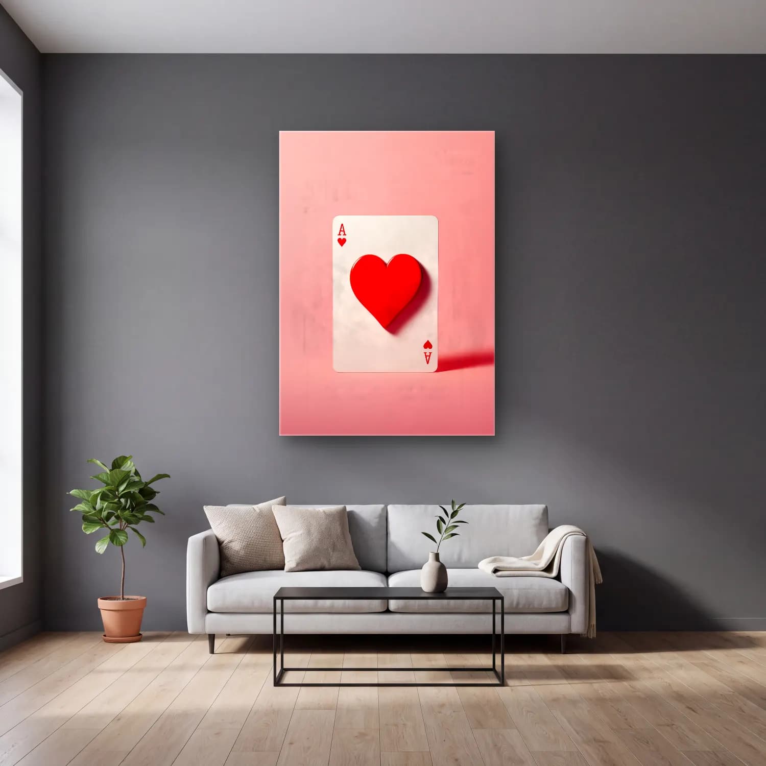 Pastel Dama Deseni No. 13 cam tablo — gri duvarlı salonda