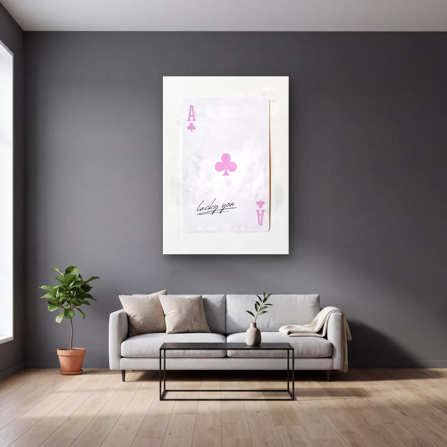 Pastel Tenis No. 5 cam tablo — gri duvarlı salonda