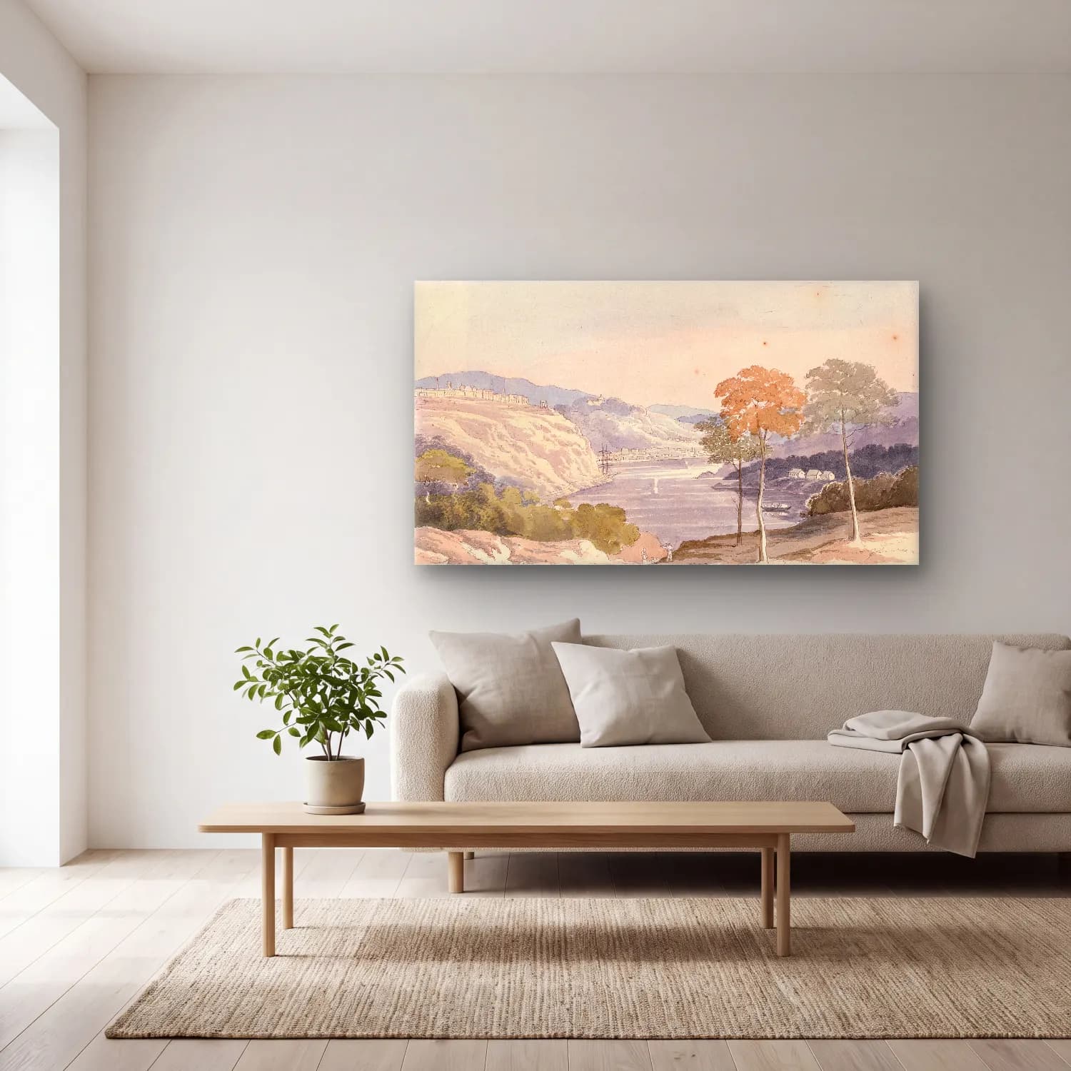 Charles Hamilton Smith – View of the Douro towards Porto cam tablo — açık renk salonda