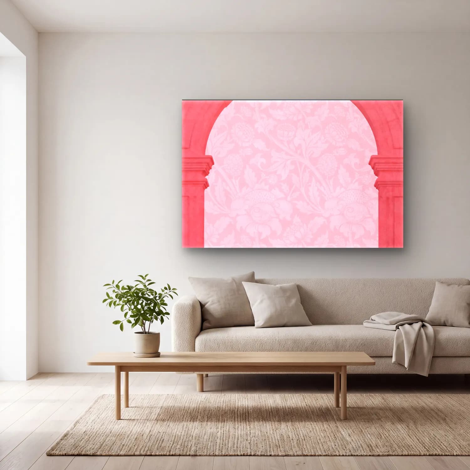 Pastel Çiçek Deseni No. 205 cam tablo — açık renk salonda