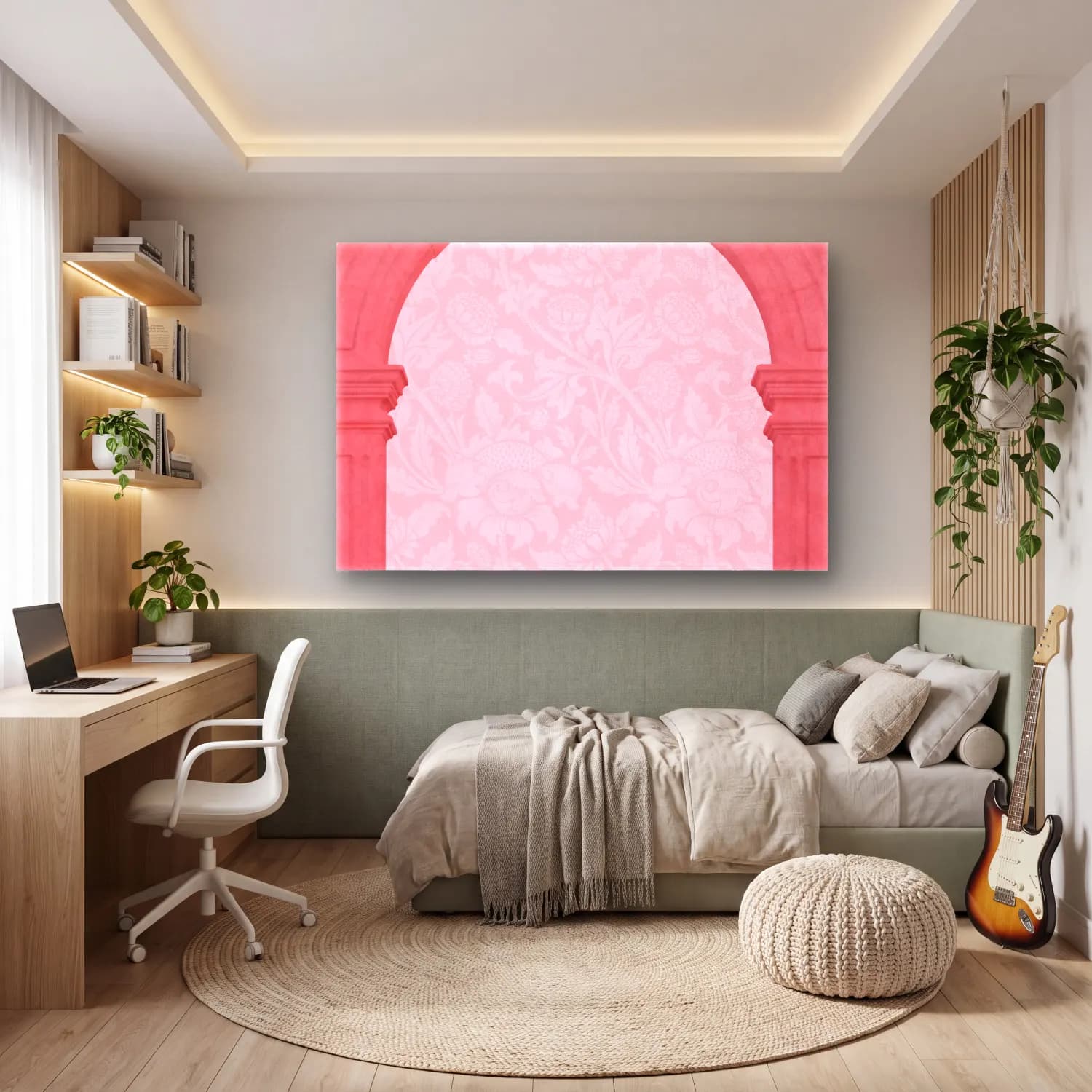 Pastel Çiçek Deseni No. 205 cam tablo — genç odasında