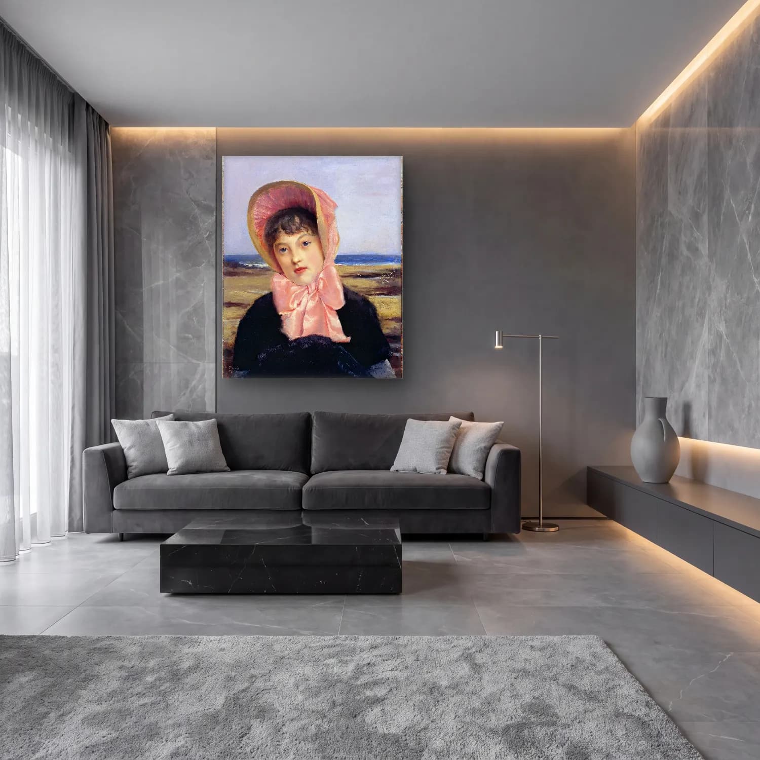 Empresyonist Kız Çocuğu Portresi – Pembe Tonlar cam tablo — lüks salon duvarında