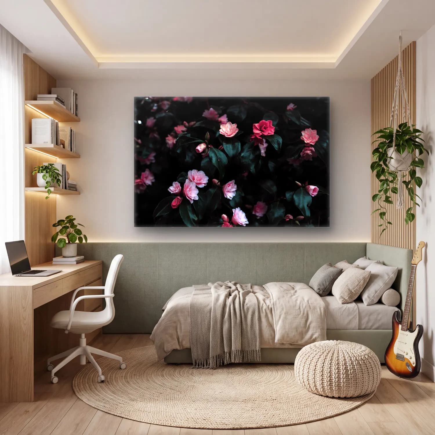 Pastel Manolya No. 8 cam tablo — genç odasında
