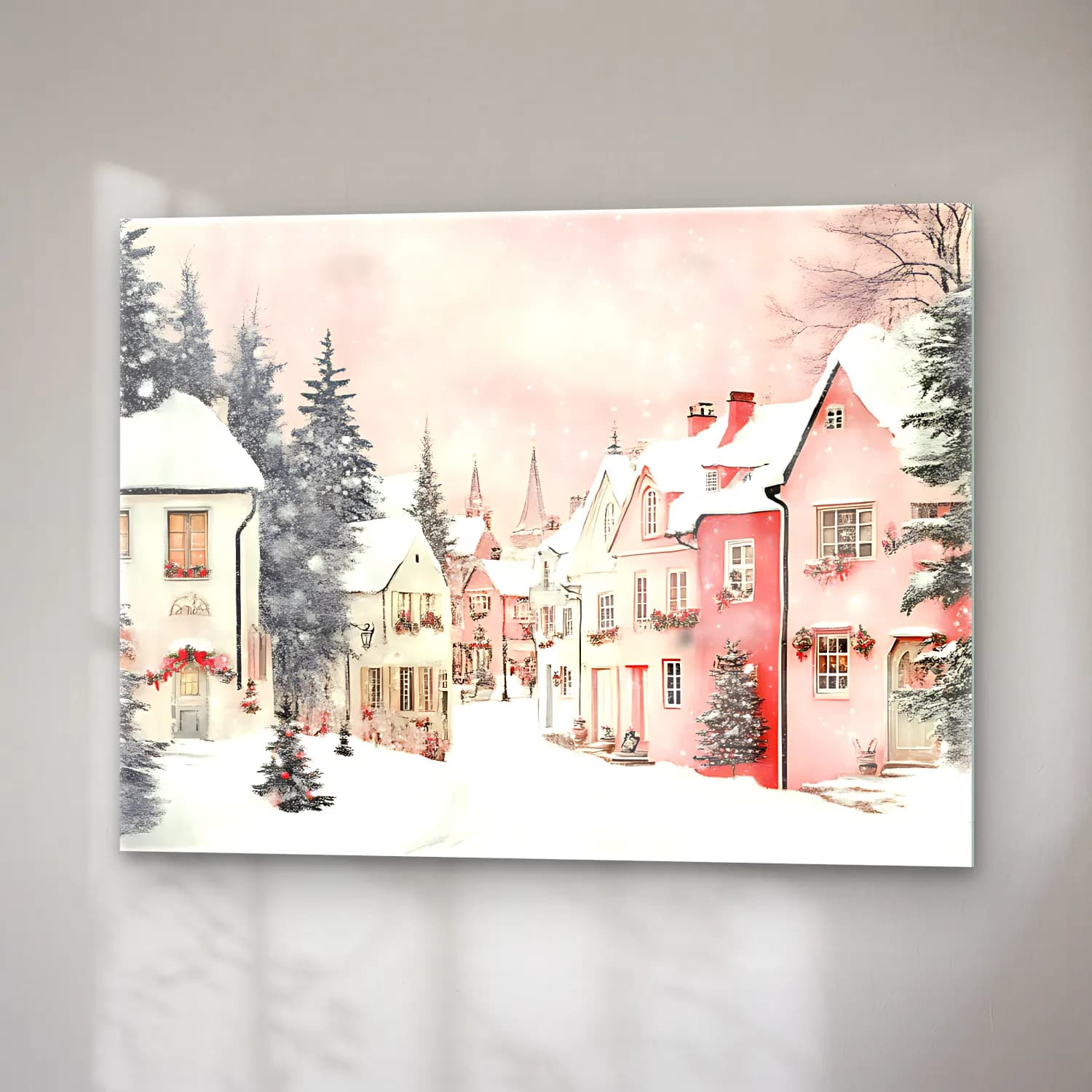 Pastel Karlı Kış Manzarası No. 11 cam tablo — sağ açıdan görünüm