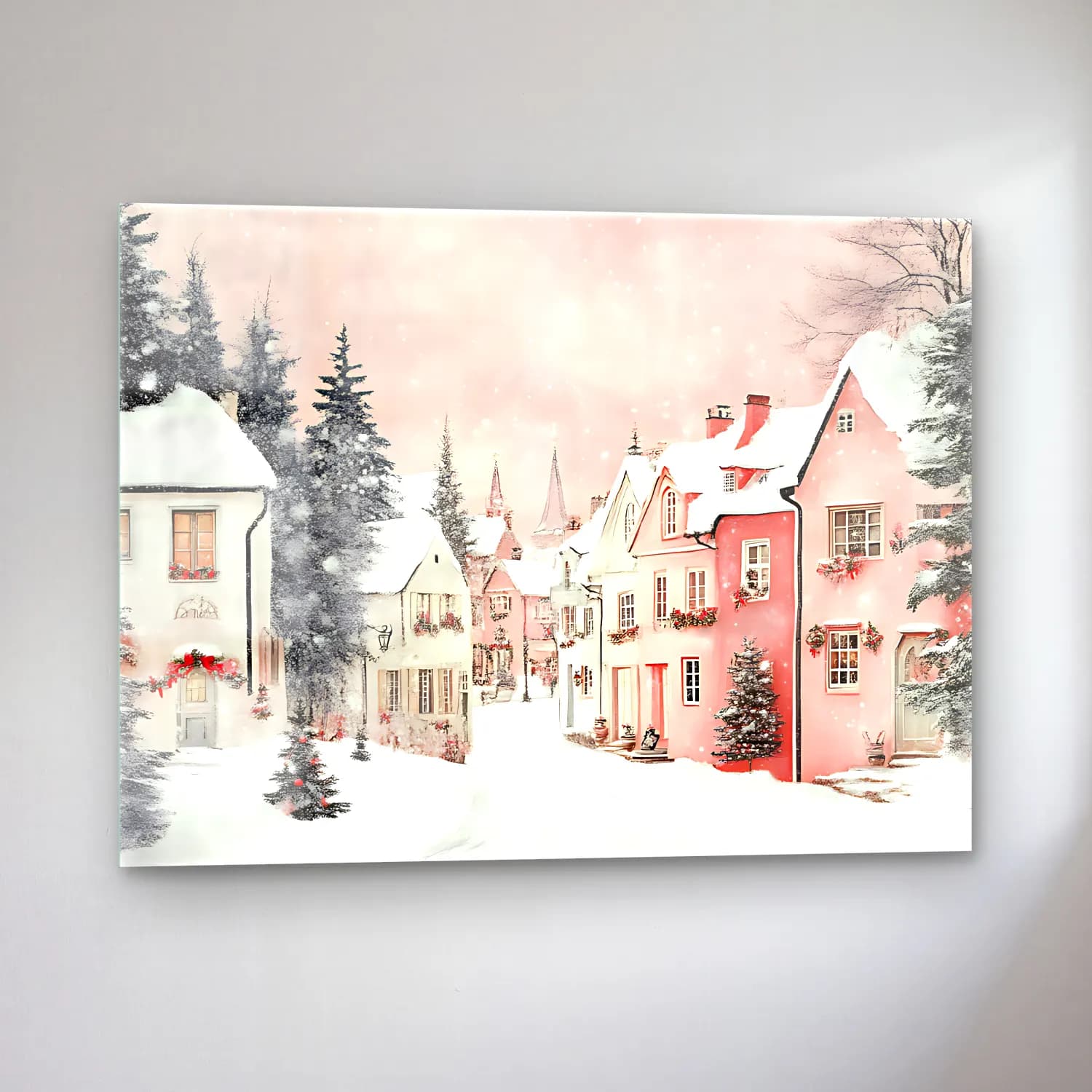 Pastel Karlı Kış Manzarası No. 11 cam tablo — sol açıdan görünüm