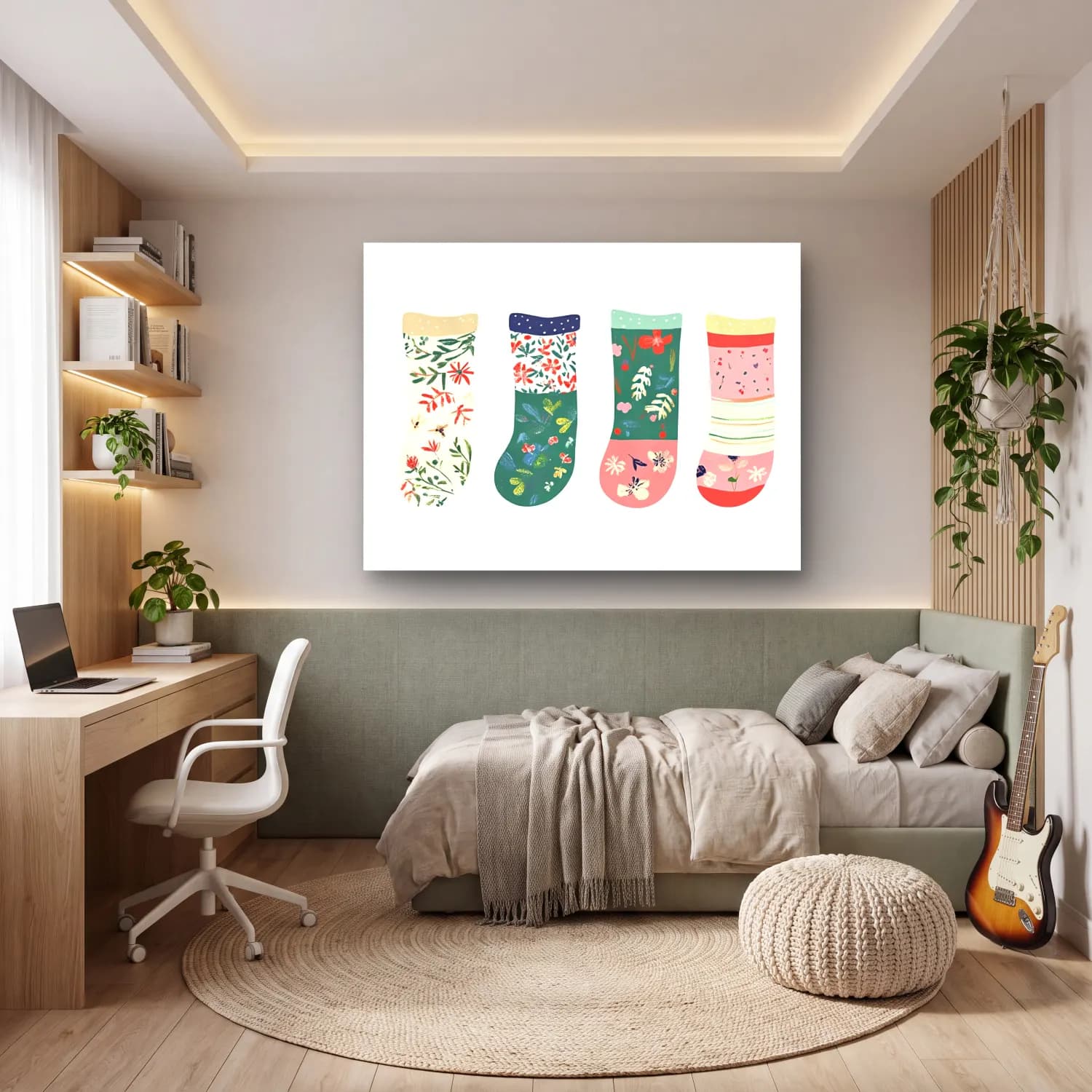 Pastel Çiçek Deseni No. 206 cam tablo — genç odasında