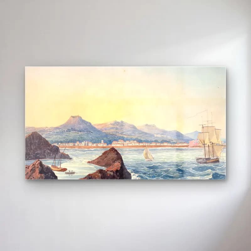 Charles Hamilton Smith – Villa Franca and Harbour cam tablo — Charles Hamilton Smith – Villa Franca and Harbour — suluboya i̇talyan sahili