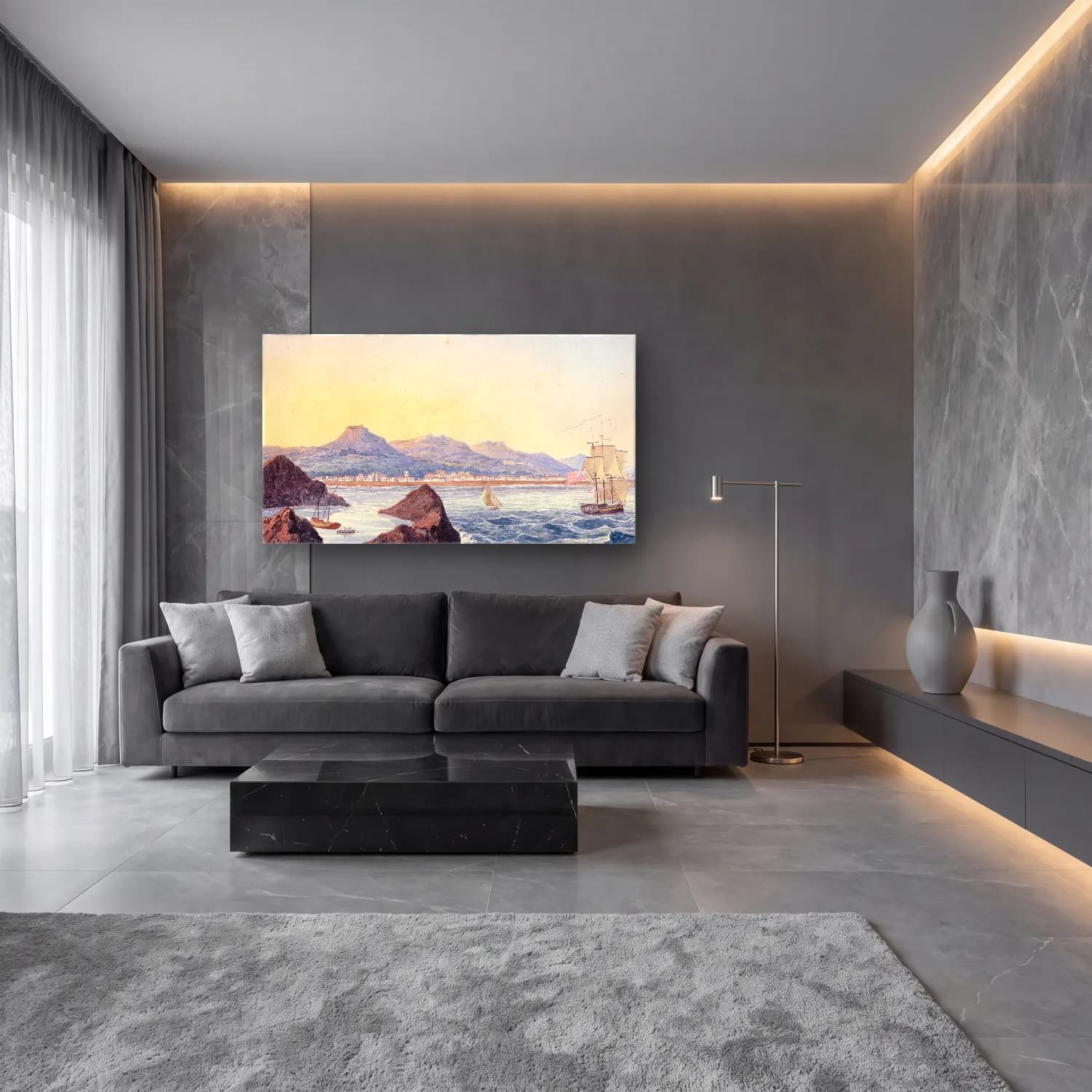 Charles Hamilton Smith – Villa Franca and Harbour cam tablo — lüks salon duvarında
