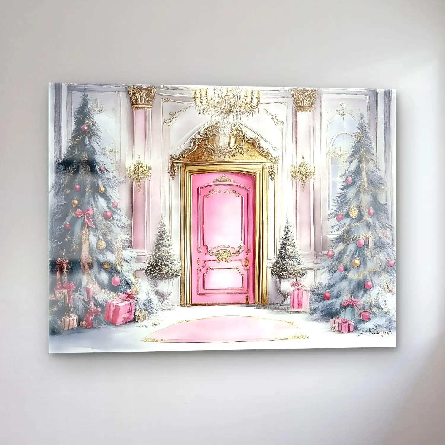 Pastel Kapı No. 3 cam tablo — sol açıdan görünüm