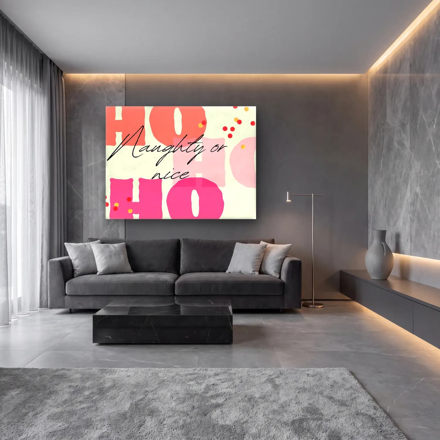Pastel Yazılı Tasarım No. 74 cam tablo — lüks salon duvarında